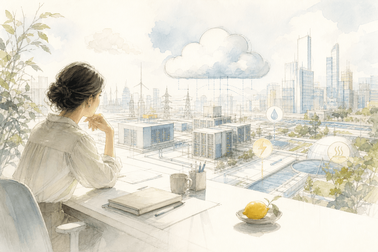 AI utility infrastructure across a calm city grid