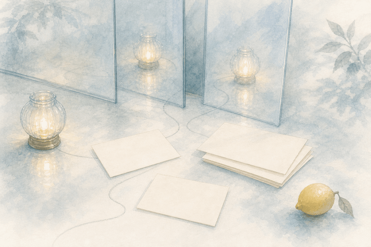 Small proxy lights reflected across panes