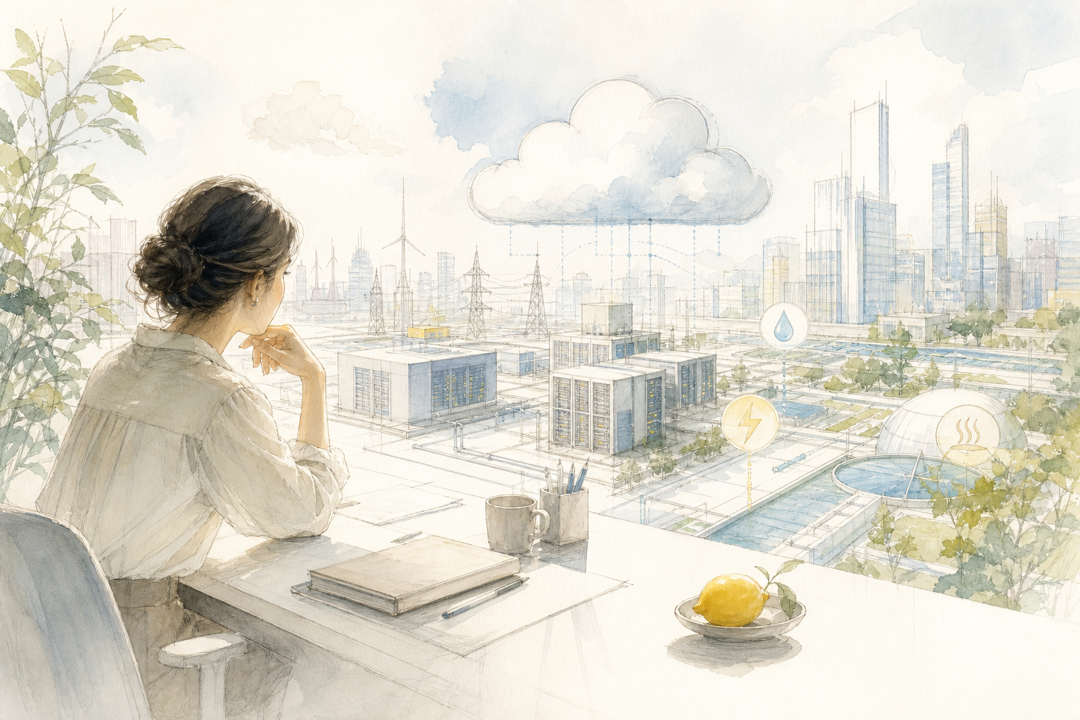 AI utility infrastructure across a calm city grid