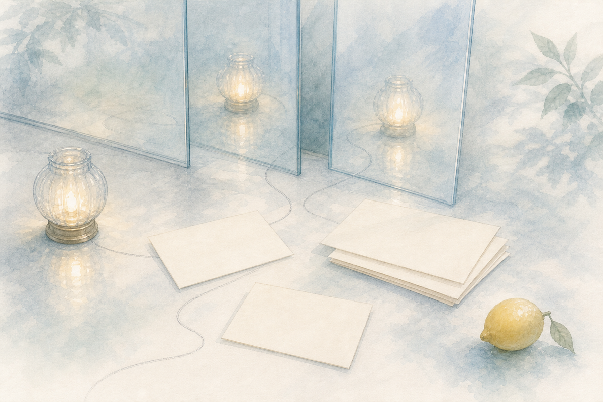 Small proxy lights reflected across panes